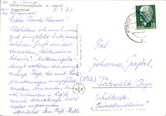 Postcard Dolgenbrodt in der Mark, FDGB recreation home Erich Gentsch