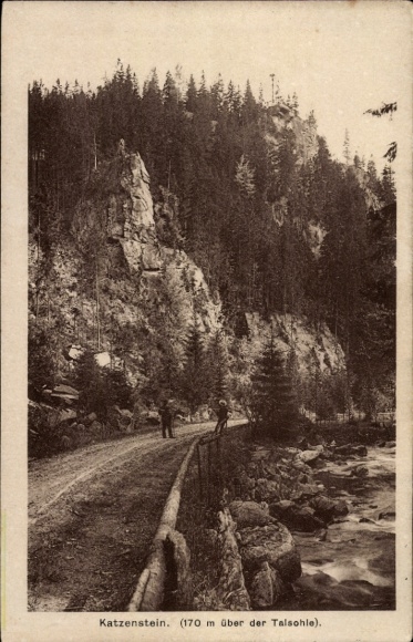 Postcard Pobershau Marienberg in the Ore Mountains, view from the Katzenstein into the Kühnbachstal
