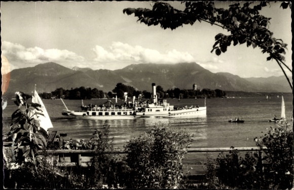 Ansichtkaart stoomboot Ludwig Fessler op de Chiemsee, Fraueninsel, Hochfelln, Hochgern