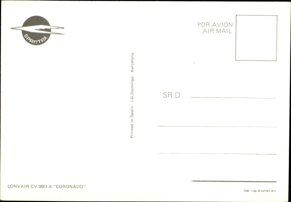 Postcard Spantax Spanish passenger aircraft, Convair CV 990 A Coronado