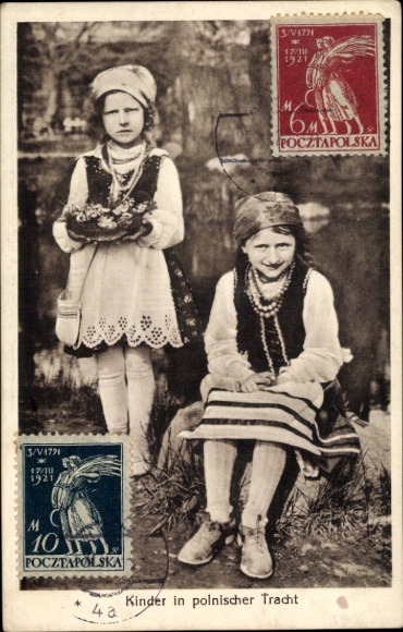 Postcard Children in Polish costumes