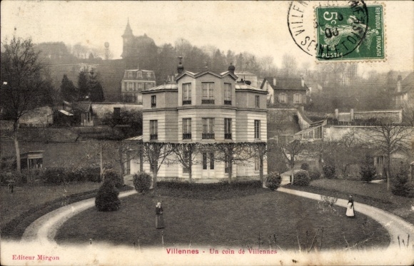Postcard Villennes sur Seine Yvelines, villa, garden, trees in the background, architecture