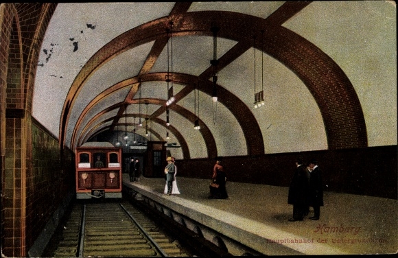 Postcard Hamburg Mitte Altstadt, subway main station, subway station