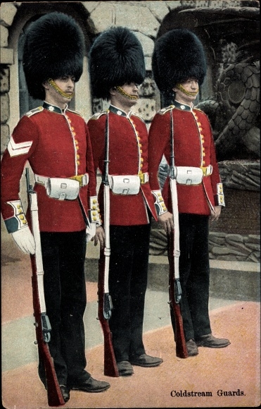 Postcard Coldstream Guards on Sentry