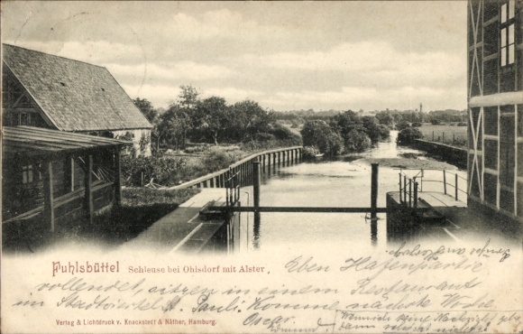 Postcard Hamburg Nord Fuhlsbüttel, lock at Ohlsdorf with Alster