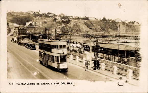 Postcard Valparaíso Chile, Recreo del Camino, tram