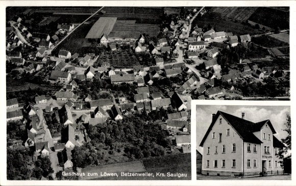 Ak Betzenweiler in Oberschwaben Württemberg, Fliegeraufnahme, Gasthaus zum Löwen