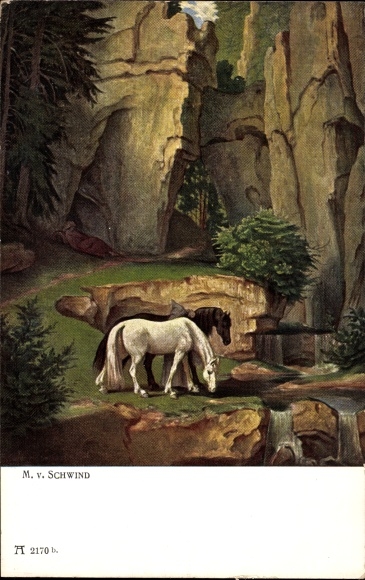Artist PC Schwind, Moritz von, horses, gorge