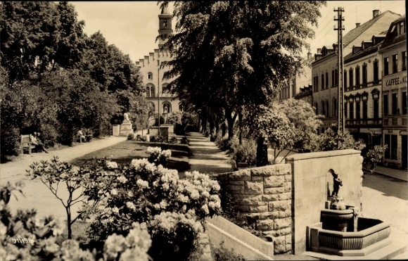 Ak Markneukirchen im Vogtland, gedeeltelijk uitzicht, fontein, park