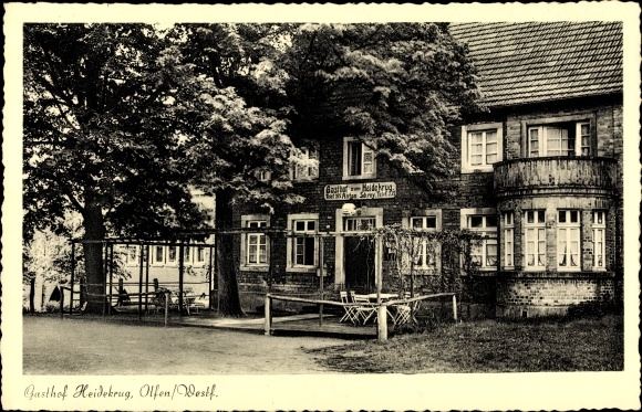 Postcard Olfen in Westphalia, Gasthof Heidekrug, beautiful hall