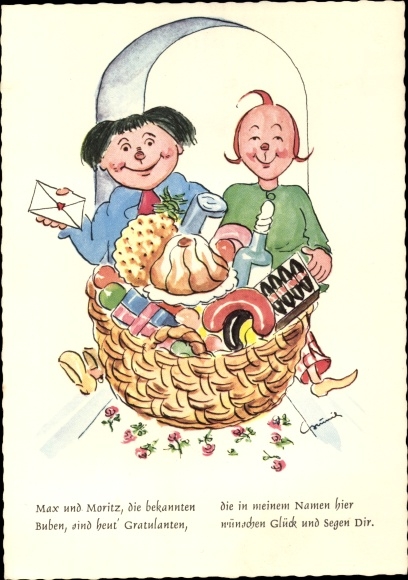 Artist PC congratulations, Max and Moritz the well-known boys, Wilhelm Busch