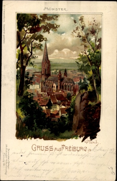 Artist Chromo-Litho Münch, C., Freiburg im Breisgau, Münster