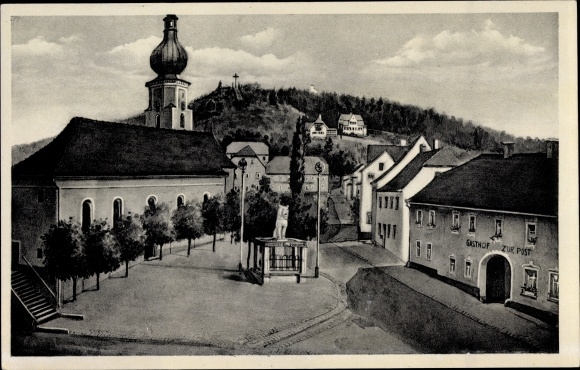 Postcard Tännesberg in the Upper Palatinate, market square, Gasthof zur Post