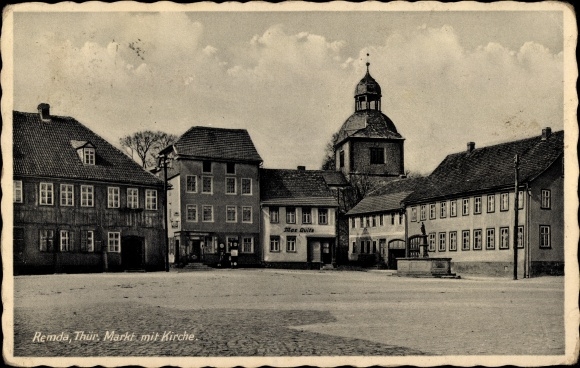 Ak Remda Rudolstadt in Thüringen, Markt mit Kirche