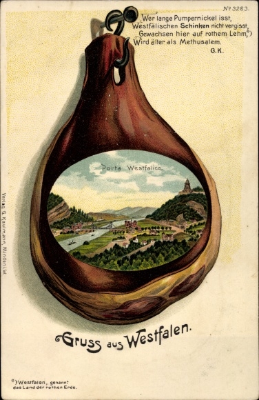 Ham Chromo-Litho Porta Westfalica in North Rhine Westphalia, panoramic view