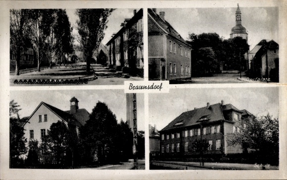 Ak Braunsdorf, Hindenburgstrasse, Dorfplatz, Schule