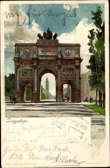 Kunstenaar litho Kley, Heinrich, München Beieren, Siegestor