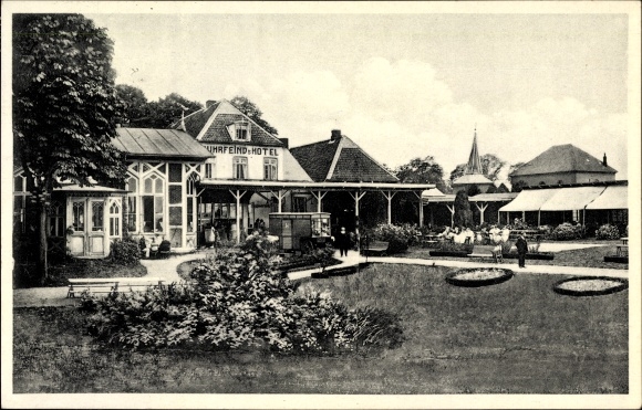 Postcard Drochtersen in the district of Stade, Buhrfeind&#39;s Hotel, exterior view from the garden