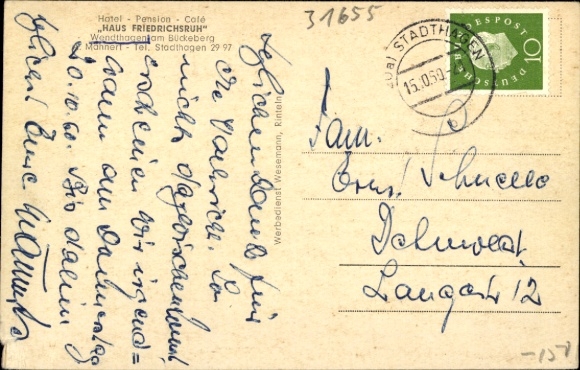 Postcard Wendthagen Stadthagen in Lower Saxony, with hotel, café rooms, view and forest, 4 black-