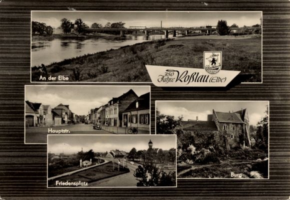 Ak Roßlau an der Elbe Anhalt, An der Elbe,  Hauptstraße, Friedensplatz, Burg