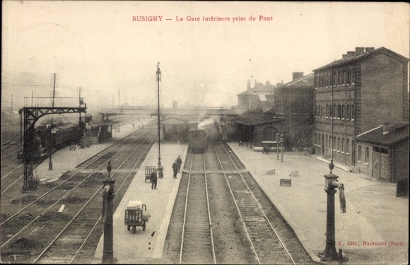 Postcard Busigny Nord, station track side, seen from the bridge