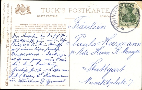 Artist PC Flower, Charles E., Tübingen am Neckar, Castle with Burglinde, Tuck