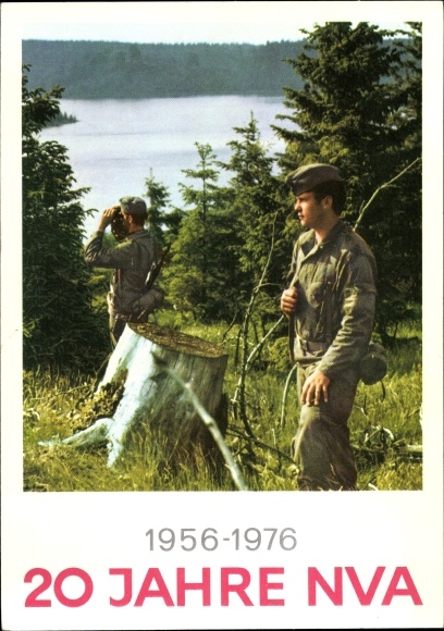 Postcard 20 years NVA 1976, GDR, soldiers in uniforms