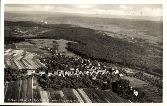Ak Buoch Remshalden in Baden Württemberg, Luftaufnahme von Buoch, Felder und Häuser sichtbar, tex