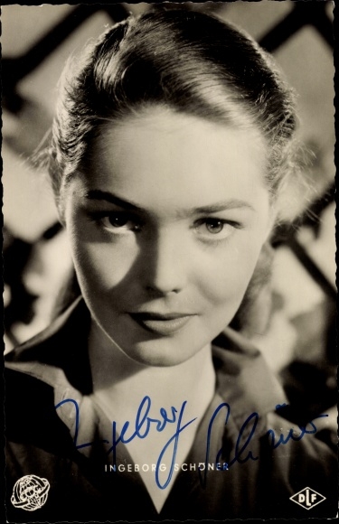 Postcard actress Ingeborg Schöner, portrait, the first day of spring, autograph