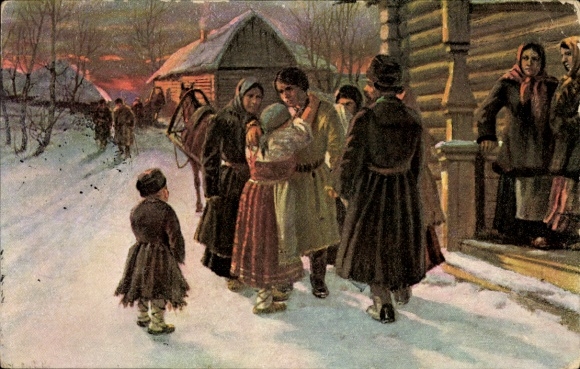 Ak Russland, Dorfpartie, Volkstrachten