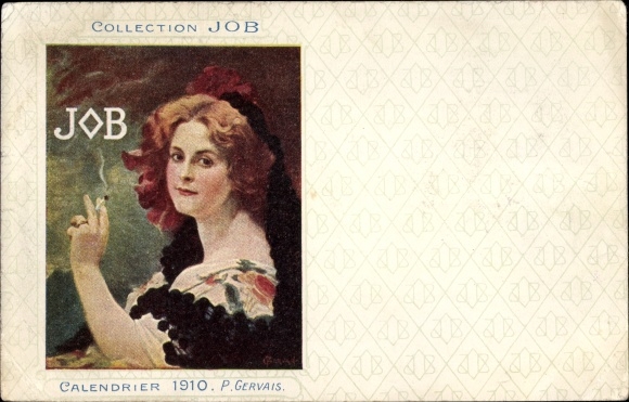 Artist Postcard Gervais, P., Collection Job, Calendrier 1910, lady with cigarette, portrait