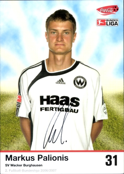 Autogrammkarte Fußballer Markus Palionis, SV Wacker Burghausen, Autogramm