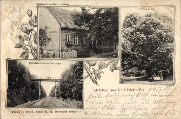 Ak Settinchen Gollmitz Calau in Neder-Lausitz, herberg, spoorbrug, Lindens Inn