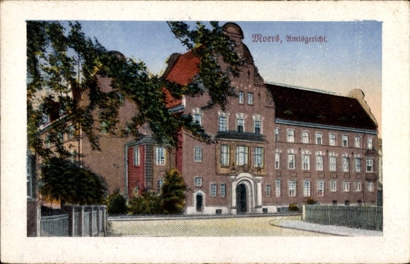 Postcard Moers on the Lower Rhine, district court, historical architecture, beautifully landscaped surroundings
