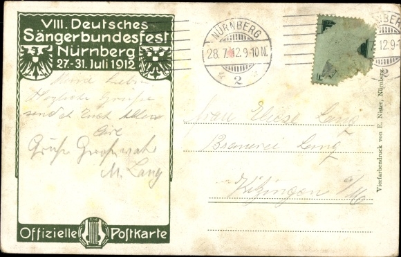 Artist PC Durst, J., Nuremberg in Middle Franconia, 8th German Singers&#39; Festival 1912