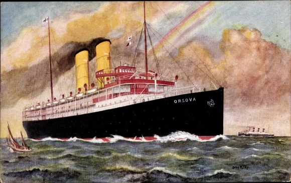 Kunstenaar Ak Fry John H., Stoomboot Orsova, Orient Line
