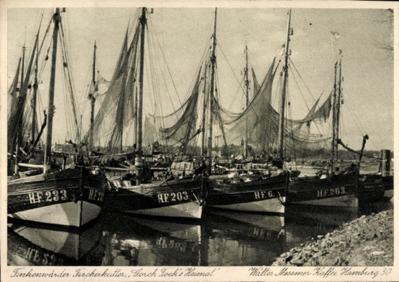 Postcard Hamburg Mitte Finkenwerder, fishing boat Gorch Fock's home