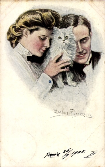 Kunstenaar Ak Underwood, C., Lovers, White Cat