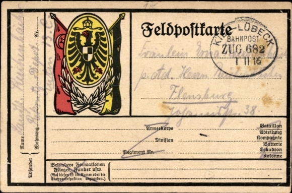 Postcard coat of arms, black eagle, empire, flag