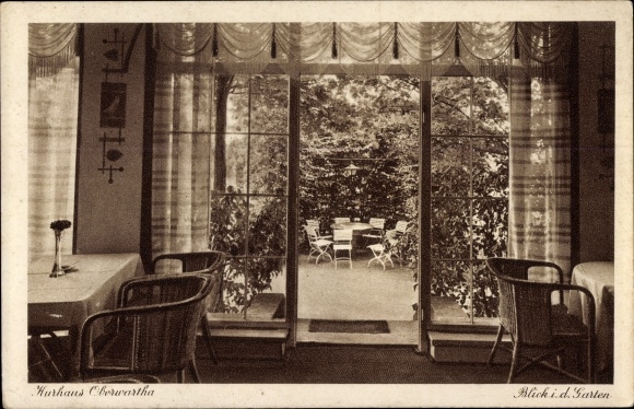 Postcard Dresden West Oberwartha, view of the garden of the Kurhaus