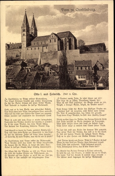 Poem PC Quedlinburg im Harz, Otto I. and Heinrich, view of the cathedral