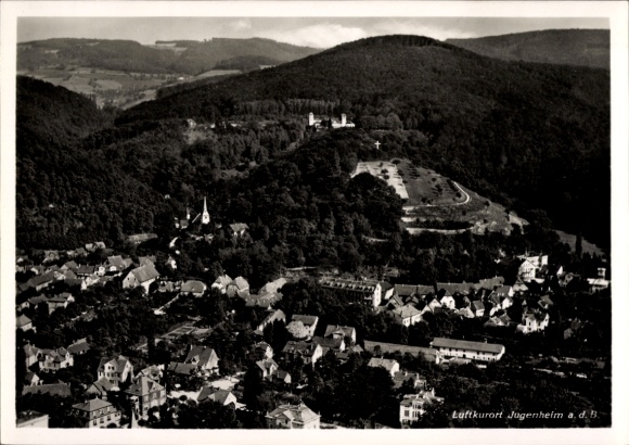 Ak Jugenheim an der Bergstraße Hessen, Luftaufnahme, Hügel, Kurhaus-Hotel Goldene Krone, moderne 