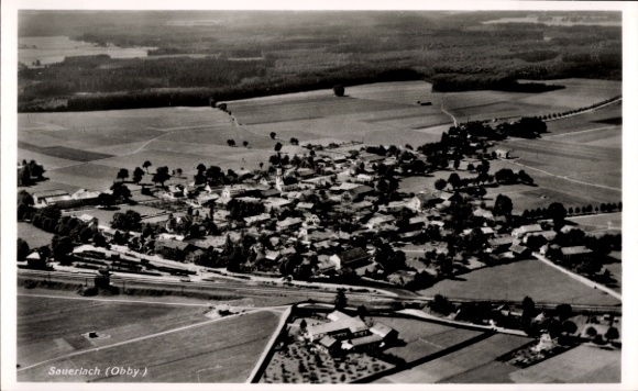 Postcard Sauerlach in Upper Bavaria, aerial photograph