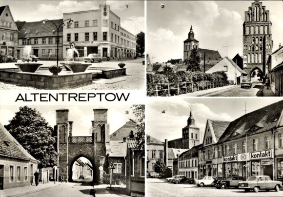 Ak Altentreptow in Mecklenburg, Vorpommern, Vrijheidsplein, Brandenburger Tor, Demminer Tor