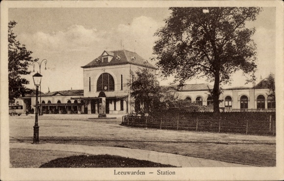 Postcard Leeuwarden Friesland Netherlands, train station