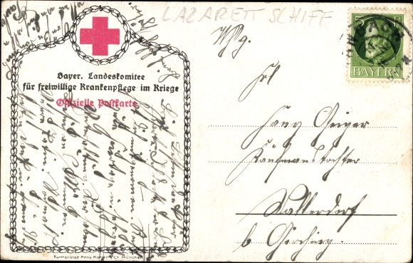 Kunstenaarskaart Diemer, Zeno, Duits hospitaalschip, verpleging in de oorlog, I. WW