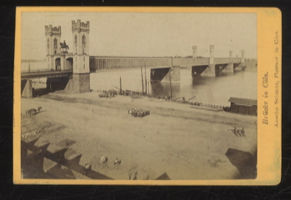 CdV Photo Cologne on the Rhine, Hohenzollern Bridge with equestrian statue