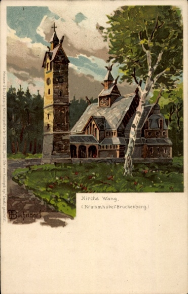 Kunstenaarskaart Bahndorf, Karpacz Górny Brückenberg Krummhübel Reuzengebergte Silezië, Wangkerk