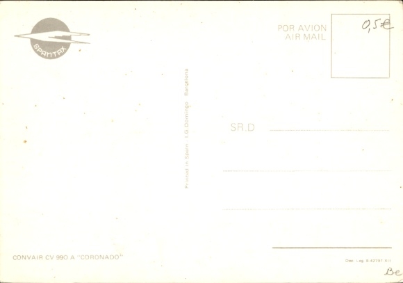 Postcard Spanish passenger aircraft of Spantax, Convair CV 990 A Coronado