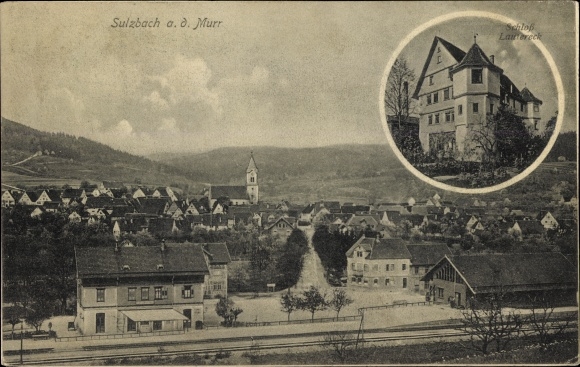Ak Sulzbach an der Murr, Bahnhof, Gleisseite, Schloss Lautereck, Totalansicht